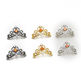 Brass Pave Clear & Dark Orange Cubic Zirconia Head Pins, for Ghost Witch Baroque Pearl Making, Crown