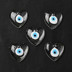 Handmade Evil Eye Lampwork Pendants, Heart Charm