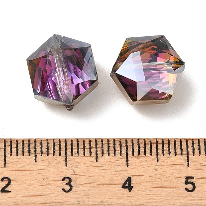 Electroplate Glass Beads, Half Plated, Faceted, Hexagon, 11x12x7mm, Hole: 1mm
