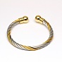 Trendy 304 Stainless Steel Torque Cuff Bangles, Cuff Bangles, with Metal Head Findings, 50mm