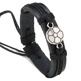 Alloy Football Link Bracelet, PU Leather Cord Adjustable Bracelet with Hemp Ropes