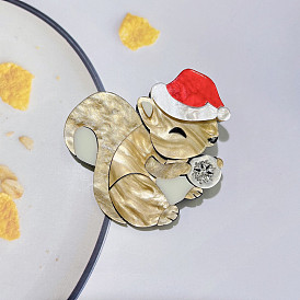 Christmas Acrylic Squirrel Brooch Pin - Festive Badge, Unique Decoration, Holiday Gift.