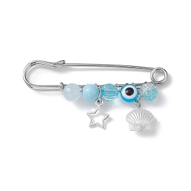 Evil Eye Resin Alloy Star Charm Brooch Pin, Iron Safety Kilt Pin for Sweater Shawl, Light Blue