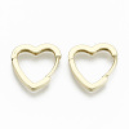 Brass Micro Pave Clear Cubic Zirconia Huggie Hoop Earrings, Cadmium Free & Nickel Free & Lead Free, Heart