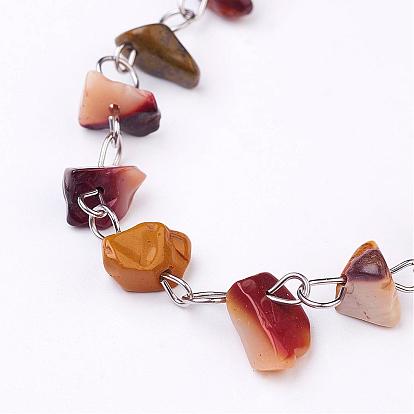 Handmade Gemstone Beaded Chains, Unwelded, for Necklaces Bracelets Making, with Stainless Steel Eye Pin