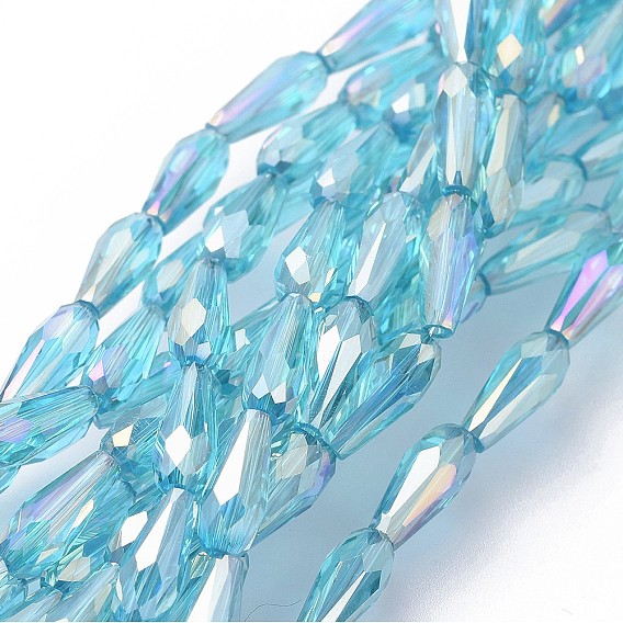 Electroplate Transparent Glass Beads Strands, Full Rainbow Plated, Faceted, Faceted, Teardrop