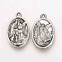 Tibetan Style Alloy Pendants, Oval, Cadmium Free & Lead Free, St Michael and Guardian Angel Medal