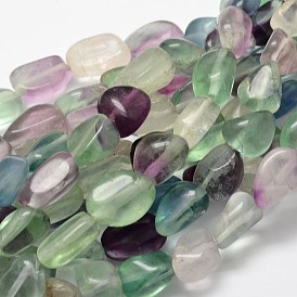 Natural Fluorite Nuggets Bead Strands, Tumbled Stone, 13~18x10~13mm, Hole: 1mm, about 21~26pcs/strand, 15.74 inch