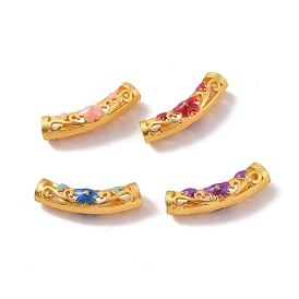 Hollow Alloy Tube Beads, with Enamel, Curved Tube, Matte Gold Color