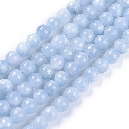Natural Jade Beads Strands, Dyed, Imitation Aquamarine, Round