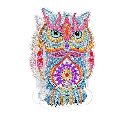 5d diy chouette motif animal diamant peinture étui à crayons kits d'ornements, avec des strass de résine, stylo collant, plateau, colle argile et plaque acrylique