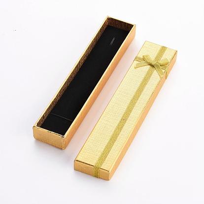 Rectangle Cardboard Bracelet Boxes, with Sponge Inside and Satin Ribbon Bowknots, 20x4.1x2.4cm