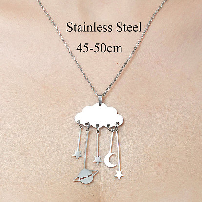 201 Stainless Steel Cloud with Planet Pendant Necklace