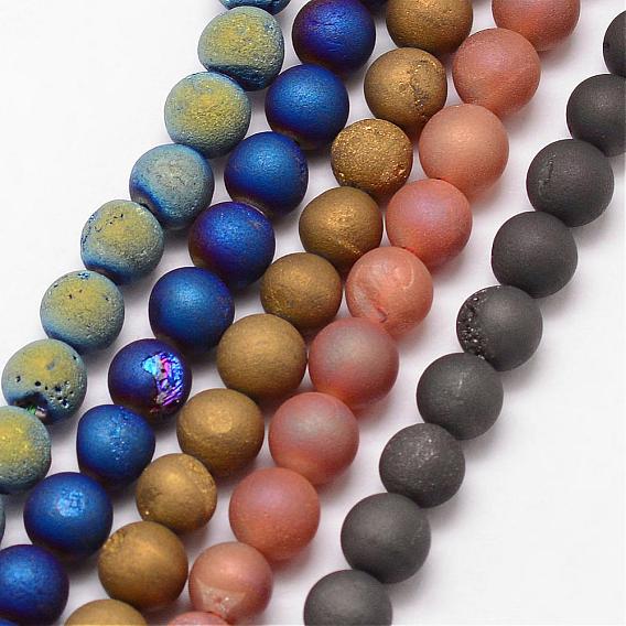 Electroplated Natural Agate Bead Strands, Round, Grade A