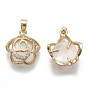 Natural Chalcedony Pendants, with Real 18K Gold Plated Brass Micro Pave Clear Cubic Zirconia Settings, Nickel Free, Flower