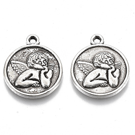 Pendentifs en alliage de style tibétain, sans cadmium et sans plomb, plat rond avec cupidon / chérubin