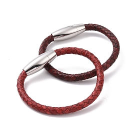 Bracelet cordon rond tressé en cuir avec 304 fermoir en acier inoxydable pour femme