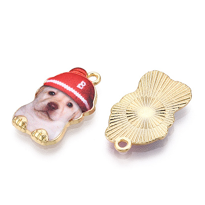 Colgantes de aleación impresos en tono dorado claro, Colgantes de perro y gato de cartón con gorra