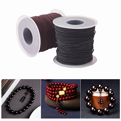 2Rolls 2 Colors Round Elastic Cord Wrapped by Nylon Thread, 0.8mm, about 54.68 yards(50m)/roll