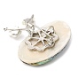 Natural Paua Shell Brooches, with Brass Branch & Natural White Shell & Rhinestone, Oval with Flower Brooch for Women