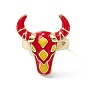 Enamel OX Head Open Cuff Ring, Real 18K Gold Plated Brass Jewelry for Women, Lead Free & Cadmium Free