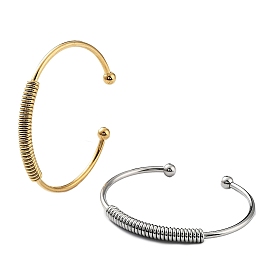 Ion Plating(IP) 304 Stainless Steel Cuff Bangles for Women, with 201 Stainless Steel Beads, Spring Pattern