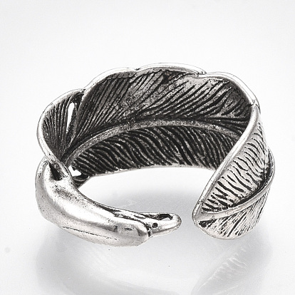 Alloy Cuff Finger Rings, Wide Band Rings, Feather