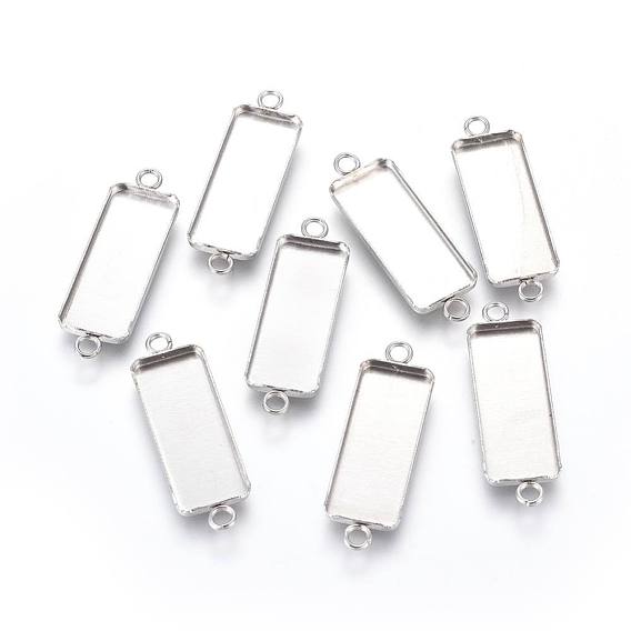 304 Stainless Steel Cabochon Connector Settings, Plain Edge Bezel Cups, Rectangle