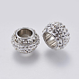 304 Stainless Steel Beads, with Polymer Clay Rhinestone, Large Hole Beads, Rondelle, White