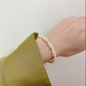 Natural Freshwater Pearl French Style 14K Gold Bracelet with Handmade Beads for Women