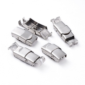 201 Stainless Steel Watch Band Clasps, with Four Sawtooth, Rectangle