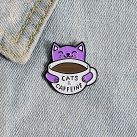 Cute Cartoon Cat Coffee Enamel Pin Badge in Purple with Personality