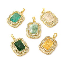 Rack Plating Brass & Crushed Ice Cut Cubic Zirconia Pendants, with Rhinestone, Real 14K Gold Plated, Cadmium Free & Lead Free, Rectangle Octagon Charm