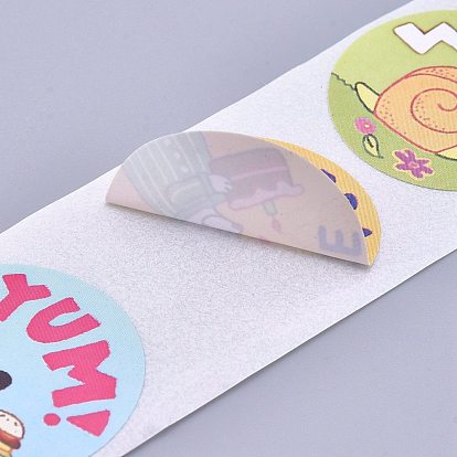 Dessin animé enfants stickers, étiquettes adhésives rouleau autocollants, étiquette cadeau, pour enveloppes, fête, présente la décoration, plat rond, colorées