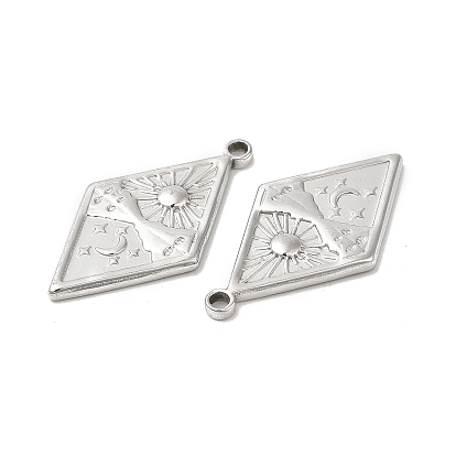 Ion Plating(IP) 304 Stainless Steel Pendants, Rhombus with Sun & Star Charm