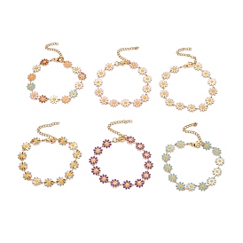 Enamel Daisy Link Chains Bracelet, 304 Stainless Steel Jewelry for Women