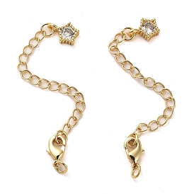 Brass Curb Chain Extender, End Chains with Lobster Clasp and Cubic Zirconia Star Drop