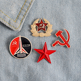 Ethnic Style Personalized Cowboy Brooch with Soviet Hammer and Sickle Five-pointed Star Alloy Brooch
