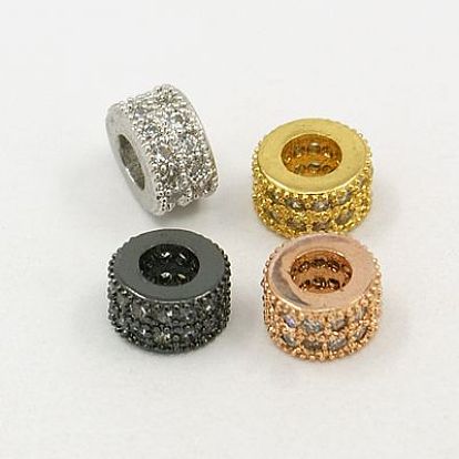 Brass Cubic Zirconia Beads, Rondelle, 4x6mm, Hole: 3mm