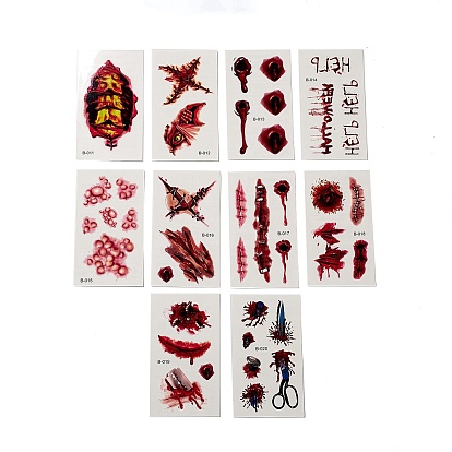 10 pcs 10 style halloween horreur réaliste plaie sanglante cicatrice amovible temporaire étanche tatouages papier autocollants, rectangle