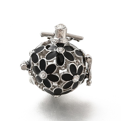 Alloy Crystal Rhinestone Bead Cage Pendants, Hollow Flower Charm, with Enamel, for Chime Ball Pendant Necklaces Making
