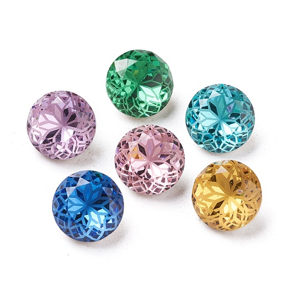 K9 Glass Rhinestone Pointed Back Cabochons, Back Plated, Faceted, Flat Round, Flower Pattern