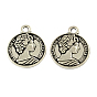 Tibetan Style Zinc Alloy Coin Pendants, Flat Round Carved Queen Elizabeth II, Cadmium Free & Lead Free