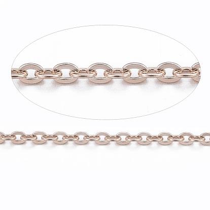 Ion Plating(IP)g 304 Stainless Steel Cable Chains, for DIY Jewelry Making, Soldered, with Spool, Flat Oval
