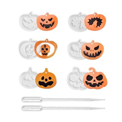 Halloween DIY Pumpkin Jack-O-Lantern Pendant Silicone Molds, Resin Casting Molds, with Plastic Pipettes, For UV Resin, Epoxy Resin Jewelry Making