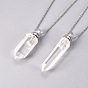 Natural Quartz Crystal Openable Perfume Bottle Pendant Necklaces, with Stainless Steel Cable Chain and Plastic Dropper, Bullet