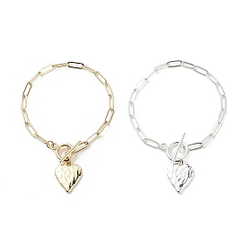Alloy Heart Charm Bracelet with Brass Paperclip Chains for Woman