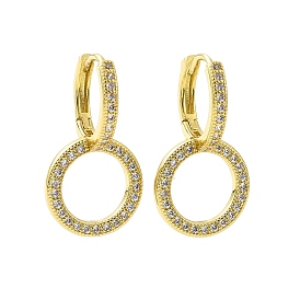 Clear Cubic Zirconia Double Interlocking Rings Dangle Hoop Earrings, Rack Plating Brass Jewelry for Women, Lead Free & Cadmium Free & Nickel Free