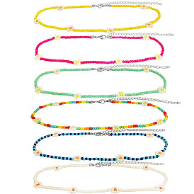 Colorful Glass Bead Flower Necklace for Women, Fashionable and Versatile Collarbone Chain