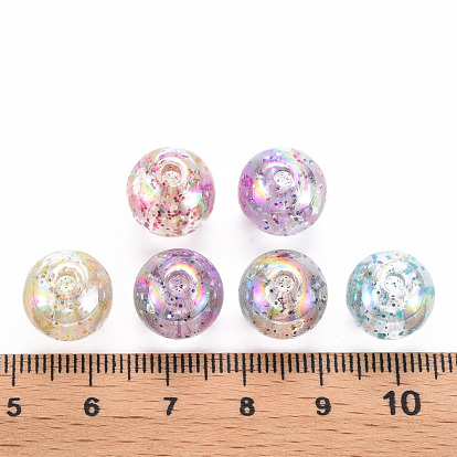 Perles acryliques transparentes, avec de la poudre, de couleur plaquée ab , ronde